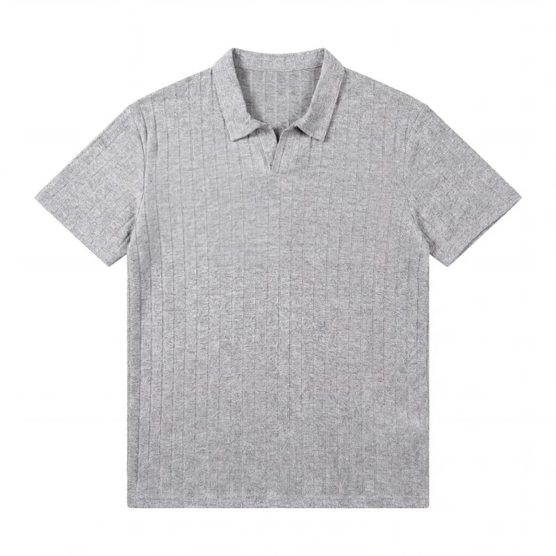 Men's Premium Ribbed Knit Polo Shirt — Soft Elastic, Breathable, Business & Casual