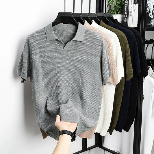 Men's Premium 100% Cotton Lapel Polo Shirt — Knitted, Short Sleeve, Casual & Versatile Summer Top