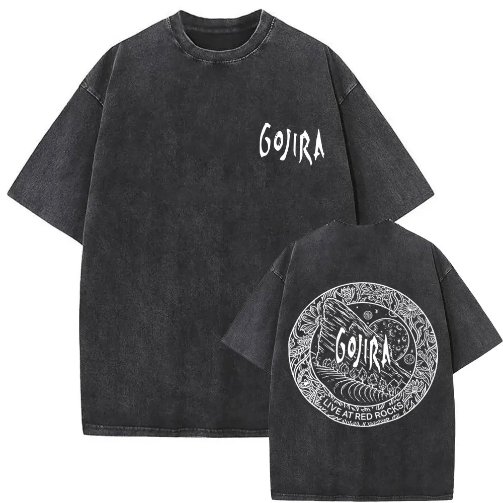 Unisex Washed Vintage Metal Band Graphic T-Shirt | Gojira "From Mars to Sirius" | Gothic Oversized Fit | Pure Cotton | Hip Hop Style | S-XXL