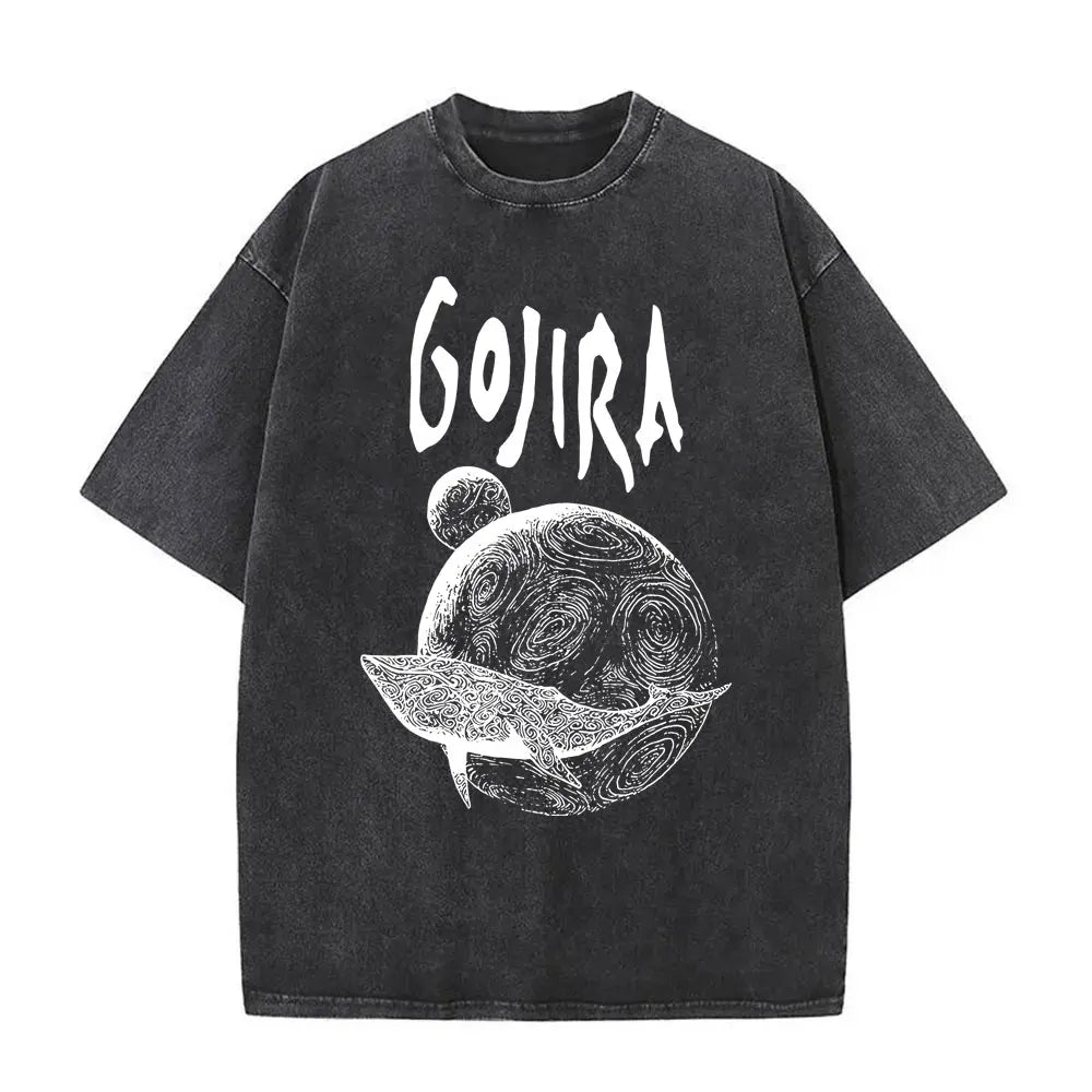 Unisex Washed Vintage Metal Band Graphic T-Shirt | Gojira "From Mars to Sirius" | Gothic Oversized Fit | Pure Cotton | Hip Hop Style | S-XXL