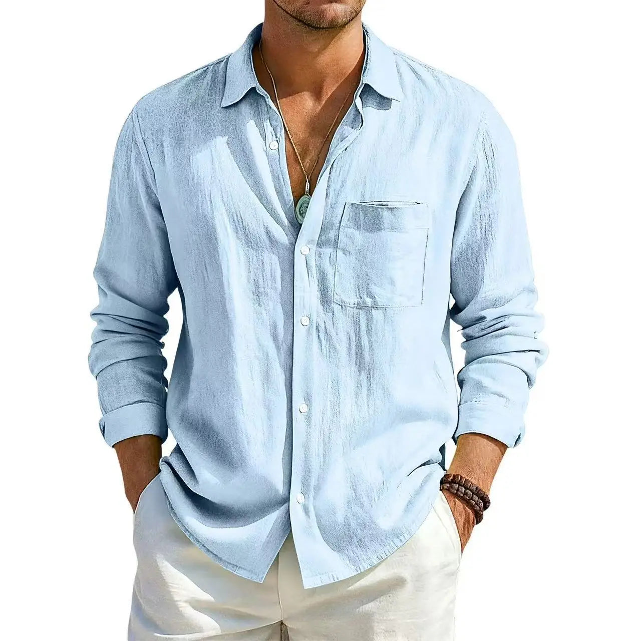 Men's Linen Cotton Casual Shirt | Turn-Down Collar | Long Sleeve | Old Money Style | 10 Colors