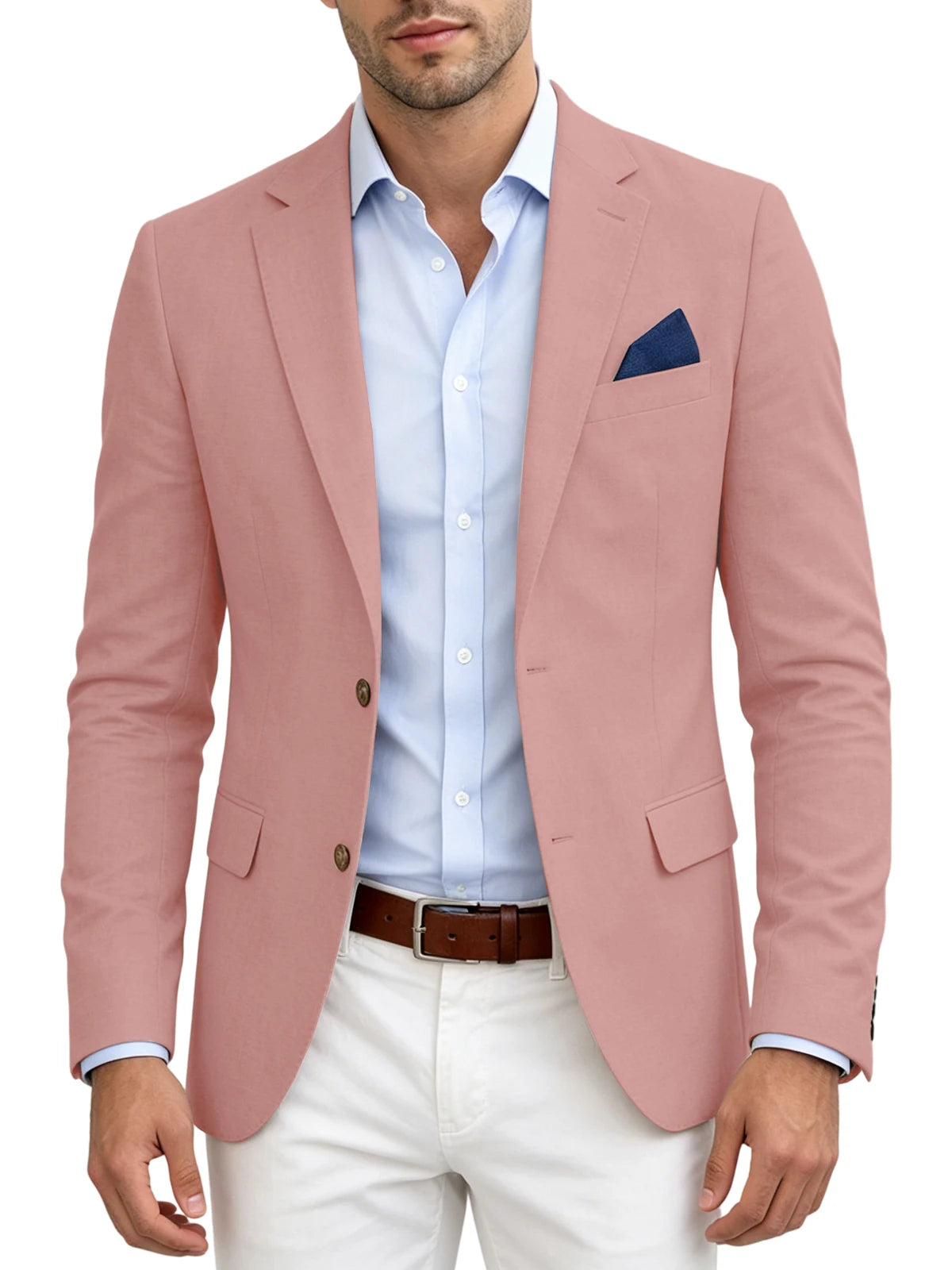 Men's Linen Blend Blazer | Notched Lapel | Two Button | Slim Fit | Breathable Suit Jacket | Business Casual | Wedding | XS-7XL