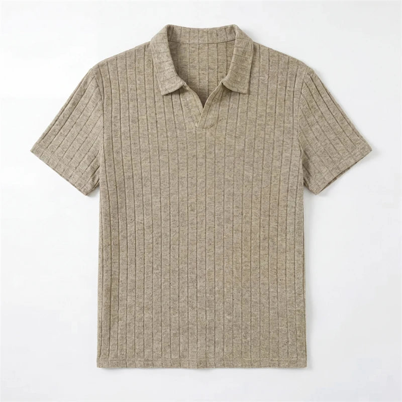 Men's Premium Ribbed Knit Polo Shirt — Soft Elastic, Breathable, Business & Casual