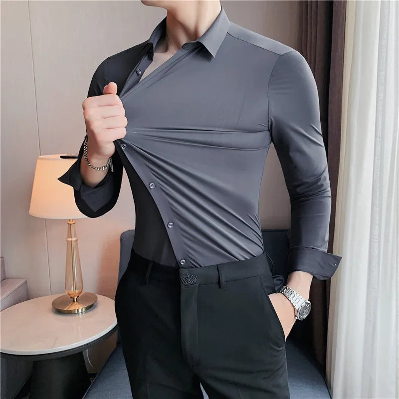 Men's Ultra Stretch Seamless Shirt | High Elastic | Business Casual | Solid Color | Short & Long Sleeve | 12 Colors