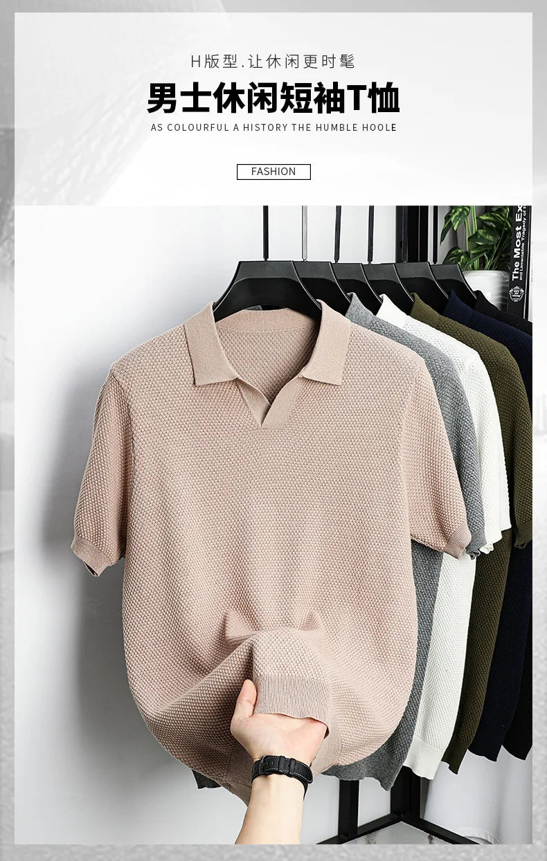 Men's Premium 100% Cotton Lapel Polo Shirt — Knitted, Short Sleeve, Casual & Versatile Summer Top
