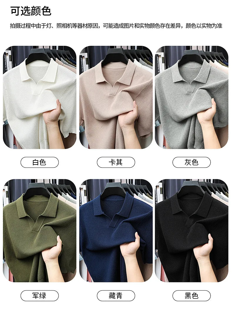 Men's Premium 100% Cotton Lapel Polo Shirt — Knitted, Short Sleeve, Casual & Versatile Summer Top