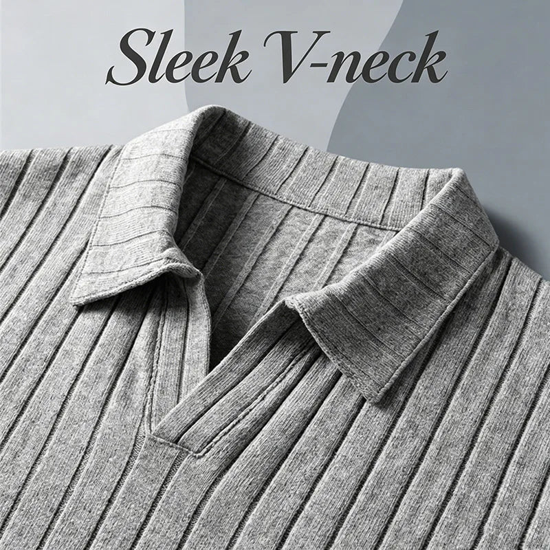 Men's Premium Ribbed Knit Polo Shirt — Soft Elastic, Breathable, Business & Casual