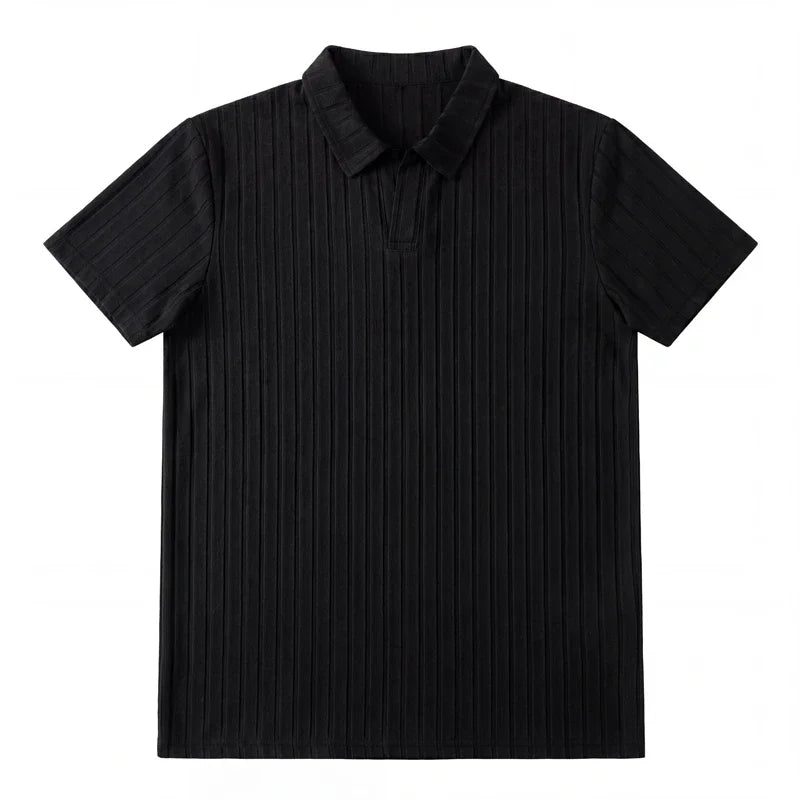 Men's Premium Ribbed Knit Polo Shirt — Soft Elastic, Breathable, Business & Casual
