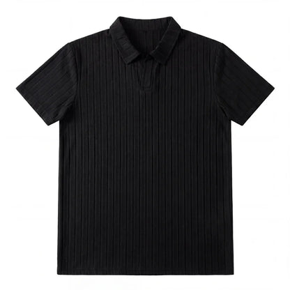 Men's Premium Ribbed Knit Polo Shirt — Soft Elastic, Breathable, Business & Casual