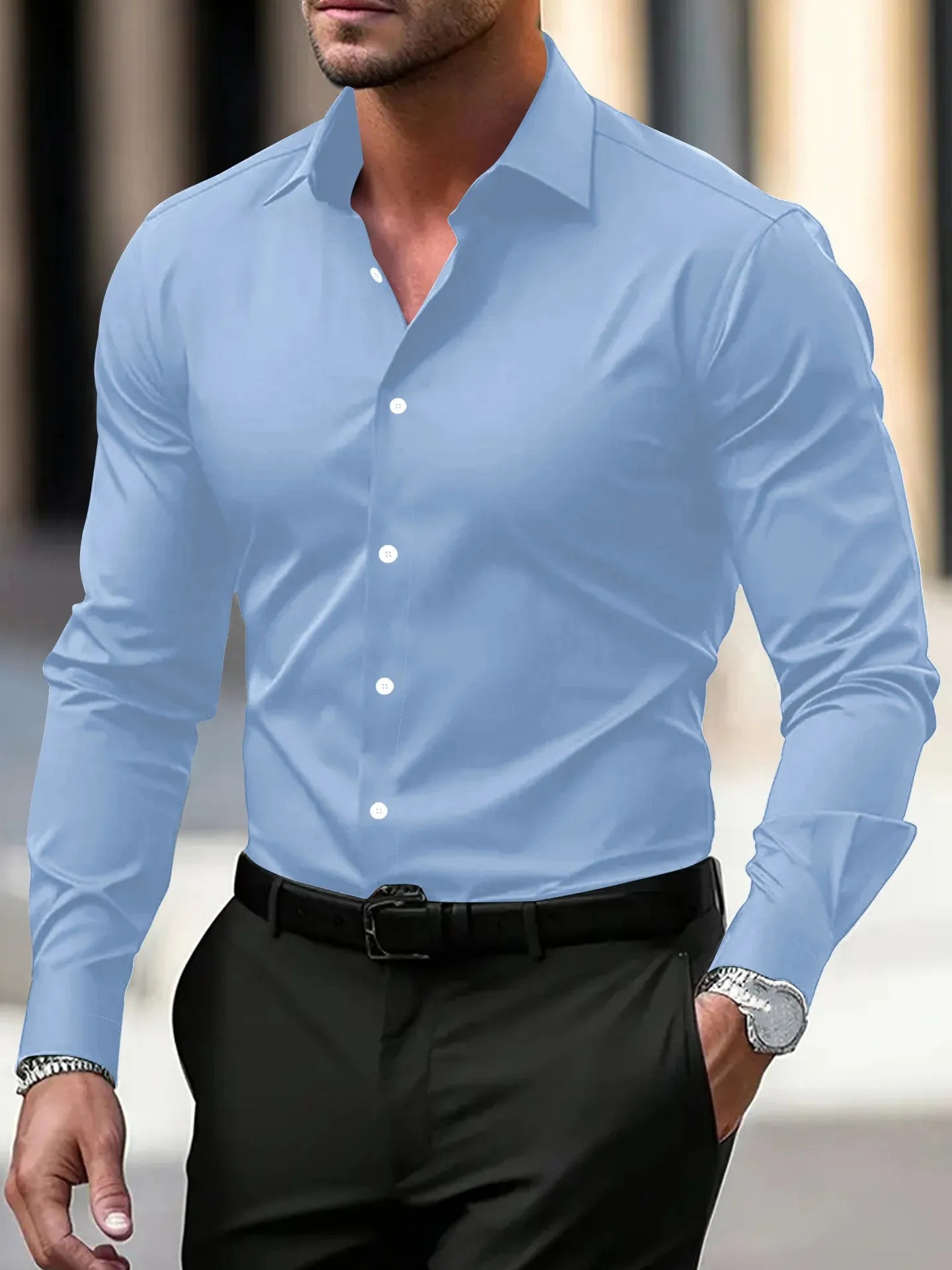 Men's Wrinkle-Free Long Sleeve Dress Shirt | Slim Fit | Business Casual | Turn-Down Collar | 11 Colors | S-5XL