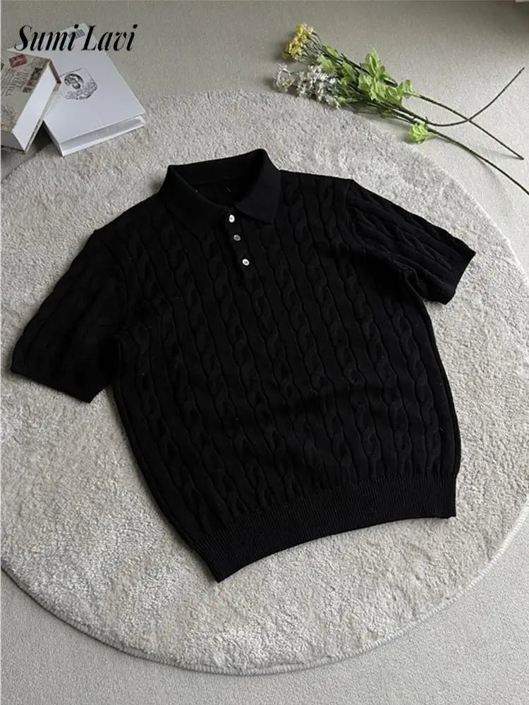 Men's Slim Fit Jacquard Knitted Polo Shirt | Summer Casual Twist Knit Button Neck Top | M–XXXL