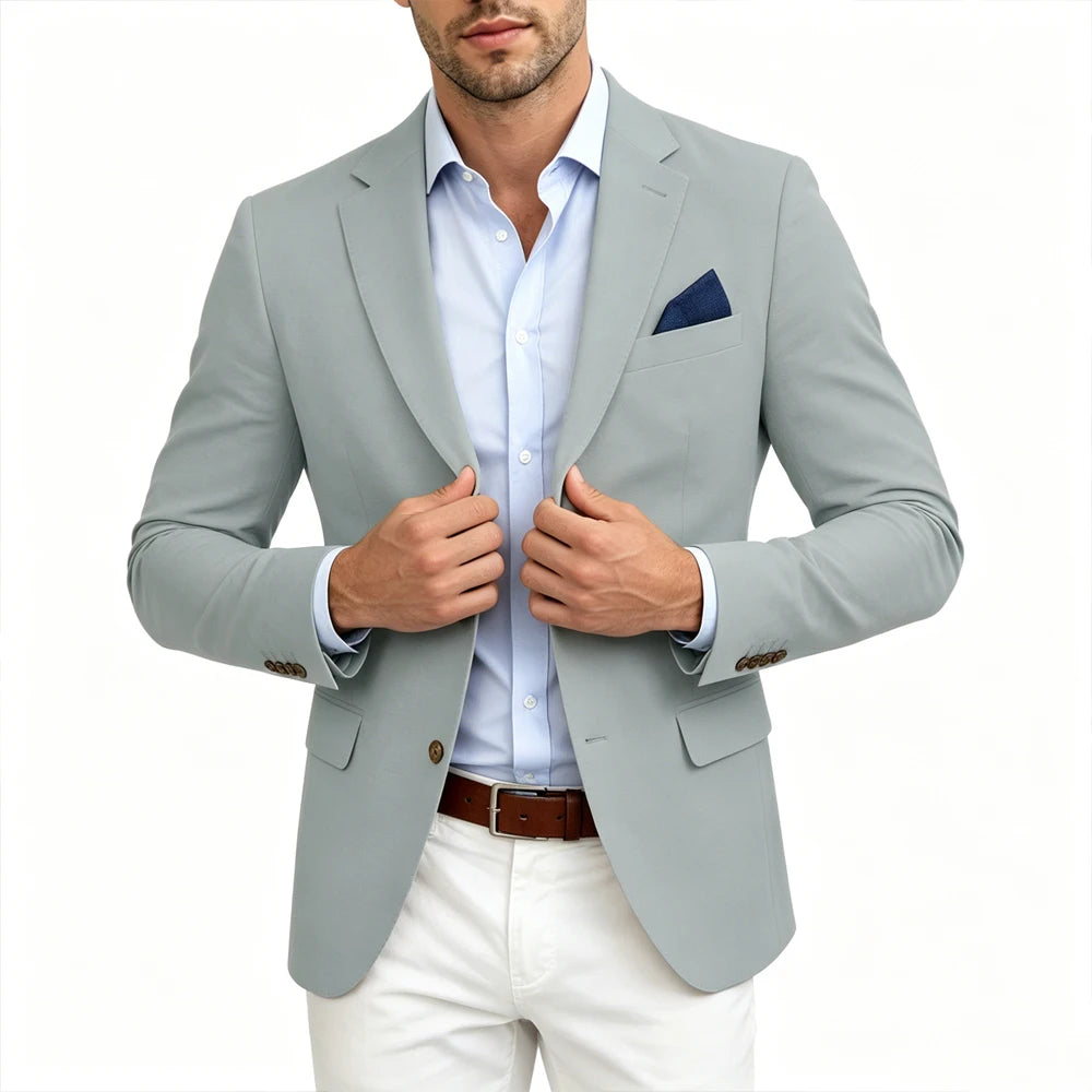 Men's Linen Blend Blazer | Notched Lapel | Two Button | Slim Fit | Breathable Suit Jacket | Business Casual | Wedding | XS-7XL