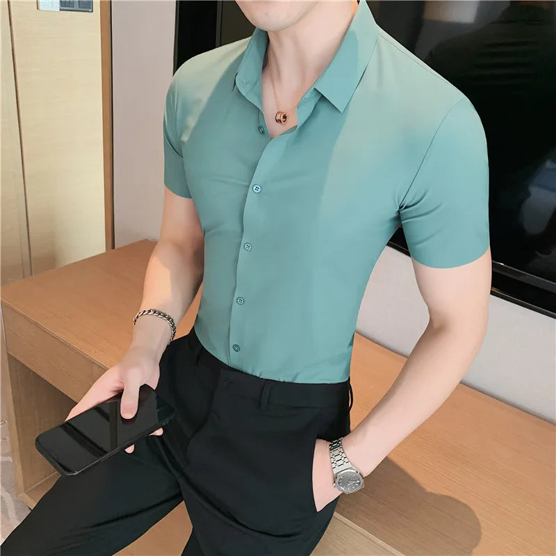 Men's Ultra Stretch Seamless Shirt | High Elastic | Business Casual | Solid Color | Short & Long Sleeve | 12 Colors