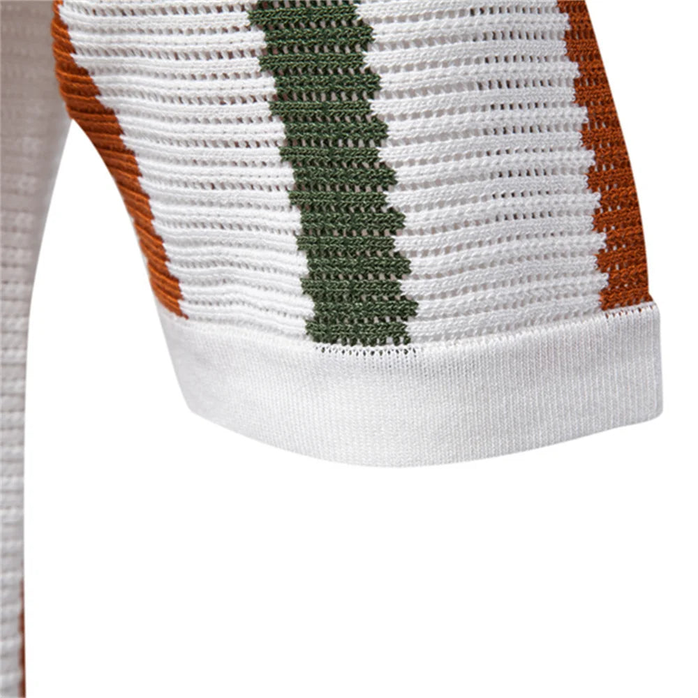 Men's Ribbed Knit Striped Polo Shirt | Breathable Contrast Color Casual Polo | S–XXL (EUR Sizing)
