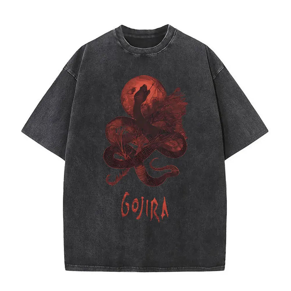 Unisex Washed Vintage Metal Band Graphic T-Shirt | Gojira "From Mars to Sirius" | Gothic Oversized Fit | Pure Cotton | Hip Hop Style | S-XXL