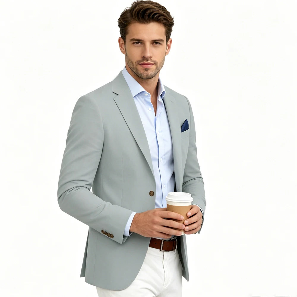 Men's Linen Blend Blazer | Notched Lapel | Two Button | Slim Fit | Breathable Suit Jacket | Business Casual | Wedding | XS-7XL