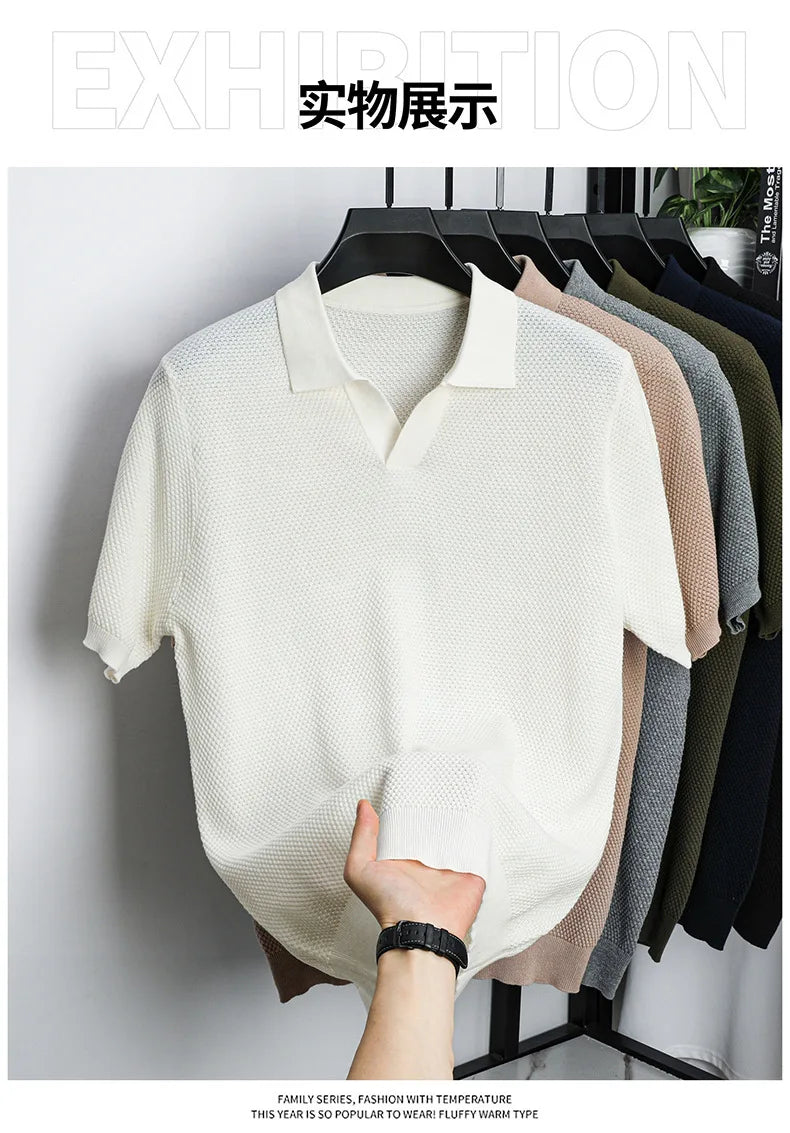 Men's Premium 100% Cotton Lapel Polo Shirt — Knitted, Short Sleeve, Casual & Versatile Summer Top