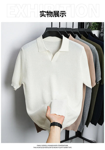 Men's Premium 100% Cotton Lapel Polo Shirt — Knitted, Short Sleeve, Casual & Versatile Summer Top
