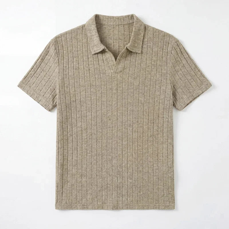 Men's Premium Ribbed Knit Polo Shirt — Soft Elastic, Breathable, Business & Casual