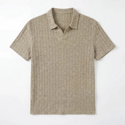 Men's Premium Ribbed Knit Polo Shirt — Soft Elastic, Breathable, Business & Casual