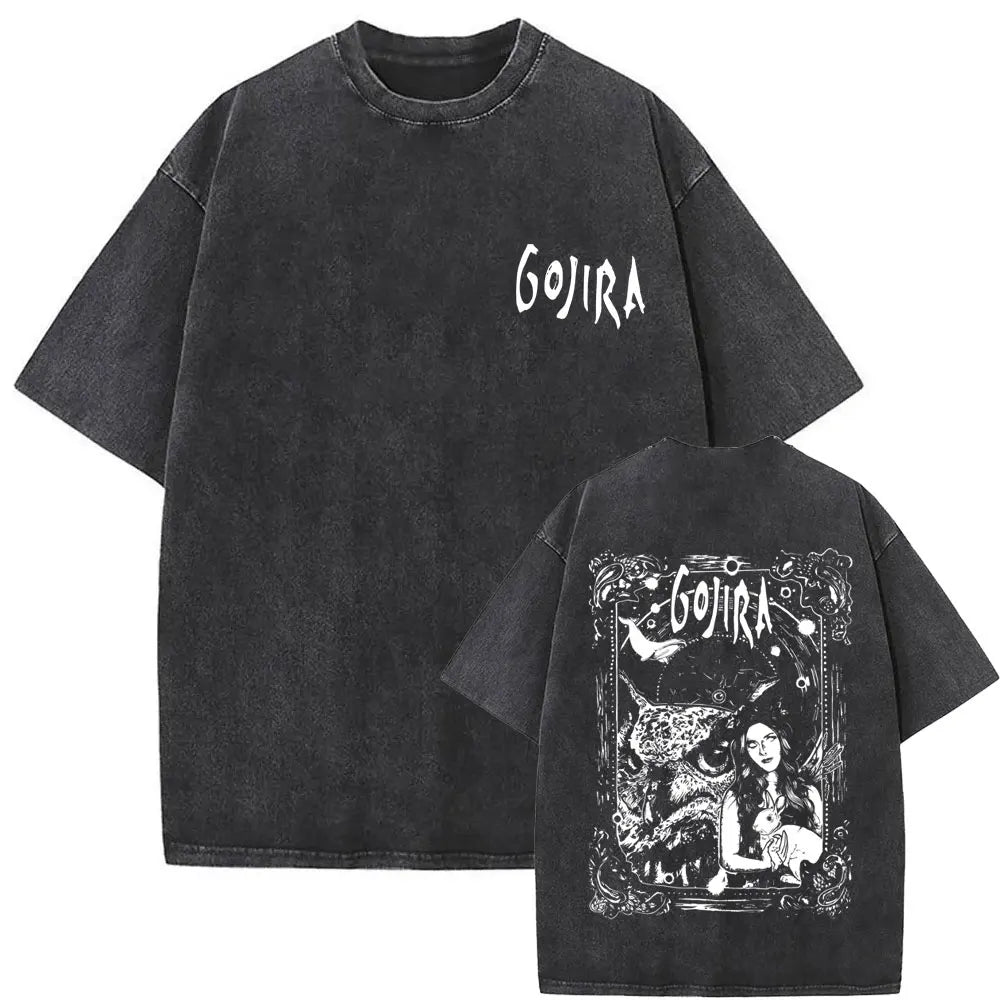 Unisex Washed Vintage Metal Band Graphic T-Shirt | Gojira "From Mars to Sirius" | Gothic Oversized Fit | Pure Cotton | Hip Hop Style | S-XXL