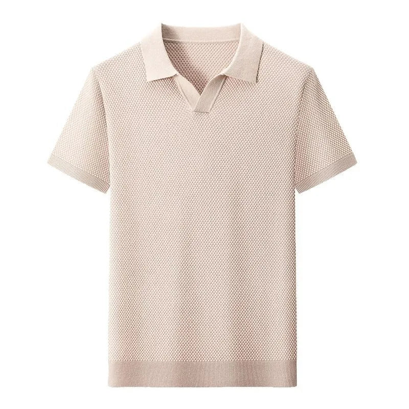 Men's Premium 100% Cotton Lapel Polo Shirt — Knitted, Short Sleeve, Casual & Versatile Summer Top