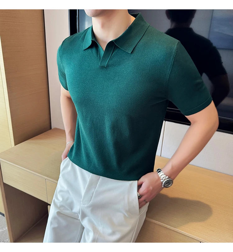 Men's Premium Ice Silk Polo Shirt — Slim Fit, High Elasticity, Summer 2026