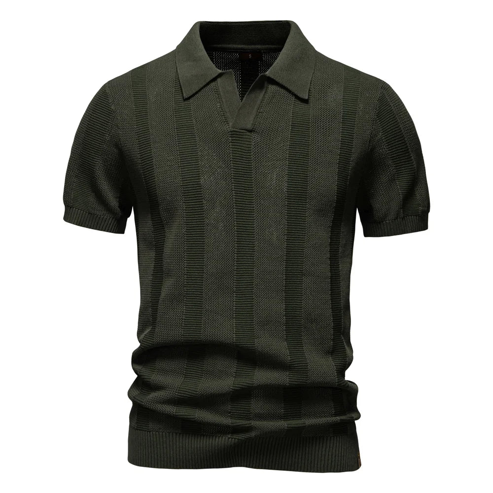 Men's Premium Mesh Polo Shirt — Breathable Knit, Turn-Down Collar, Solid & Striped Summer Top