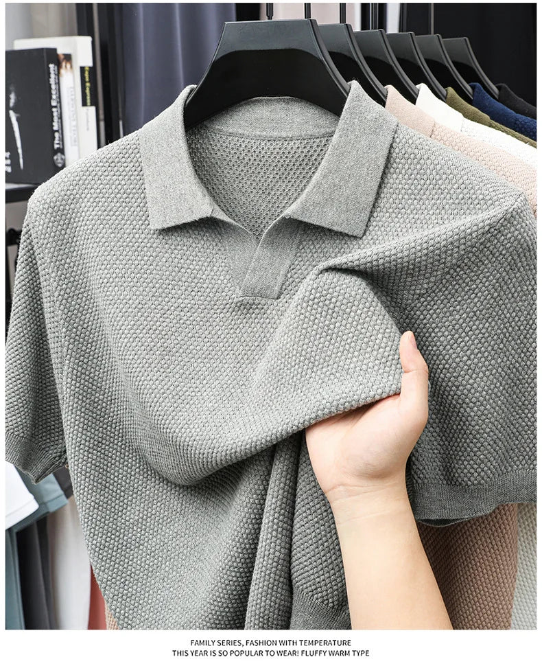 Men's Premium 100% Cotton Lapel Polo Shirt — Knitted, Short Sleeve, Casual & Versatile Summer Top