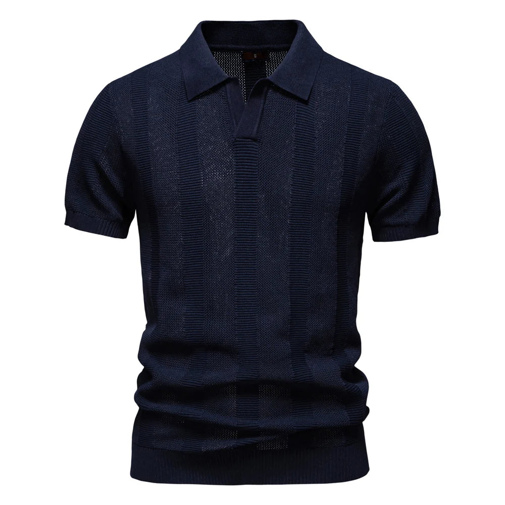 Men's Premium Mesh Polo Shirt — Breathable Knit, Turn-Down Collar, Solid & Striped Summer Top