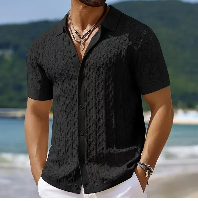 Men's Embroidery Knitted Polo Shirt | Business Casual Short Sleeve Button Cardigan | M–3XL