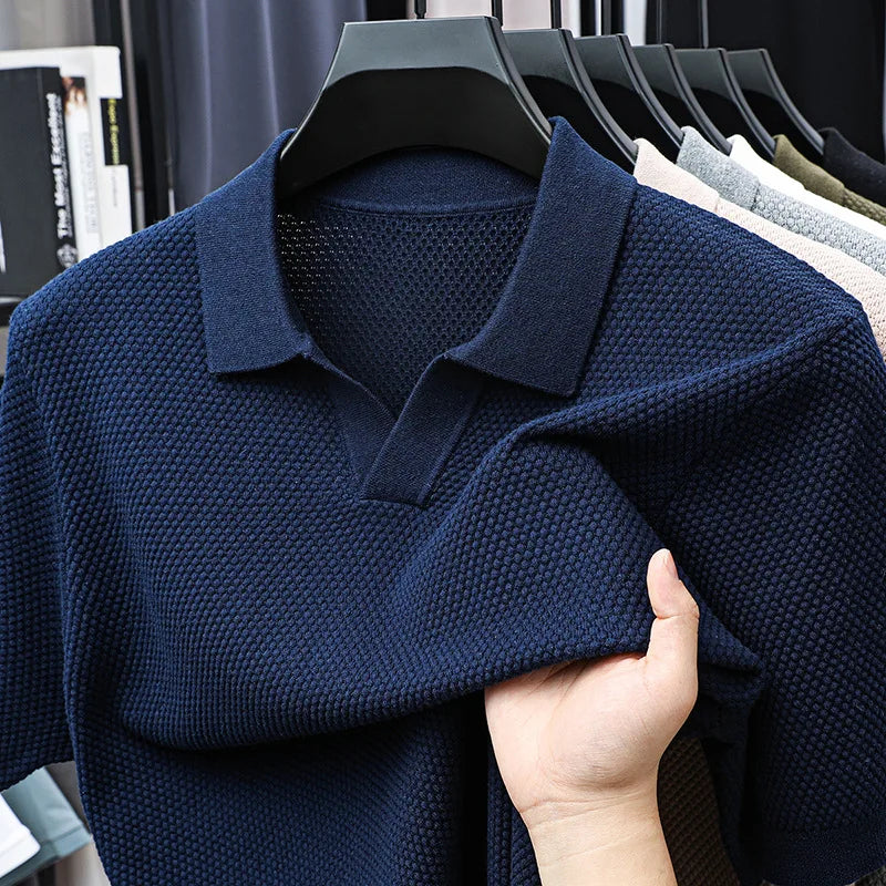Men's Premium 100% Cotton Lapel Polo Shirt — Knitted, Short Sleeve, Casual & Versatile Summer Top