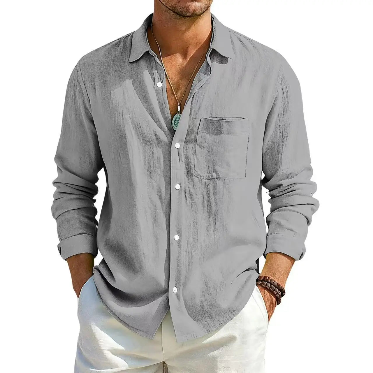 Men's Linen Cotton Casual Shirt | Turn-Down Collar | Long Sleeve | Old Money Style | 10 Colors