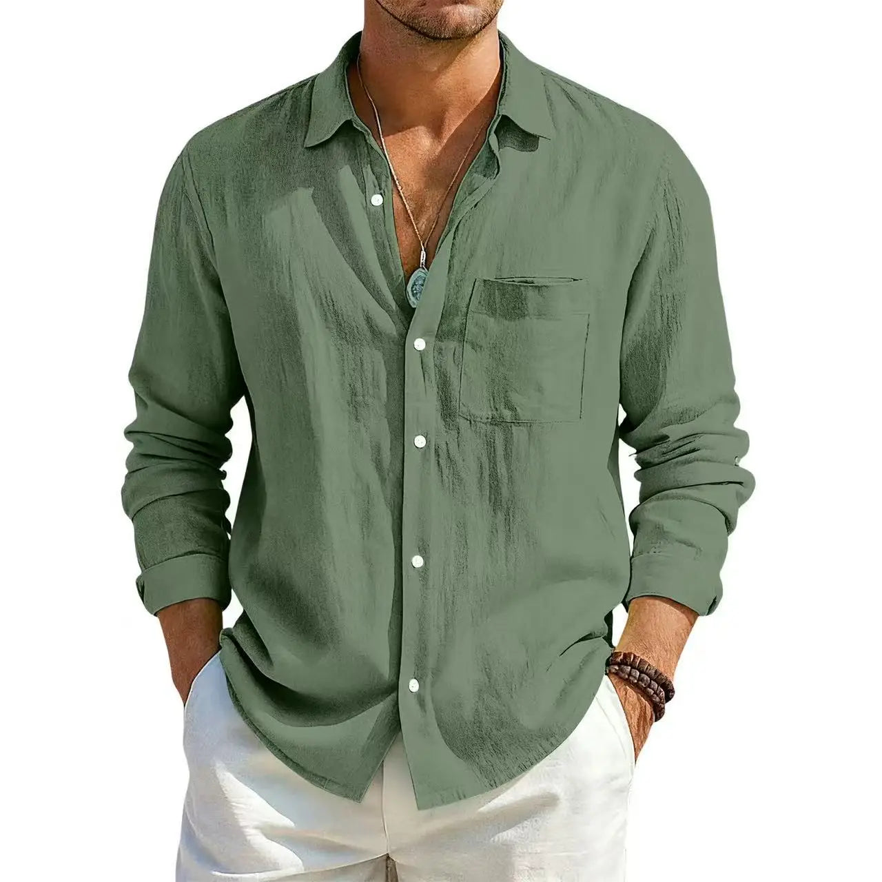 Men's Linen Cotton Casual Shirt | Turn-Down Collar | Long Sleeve | Old Money Style | 10 Colors