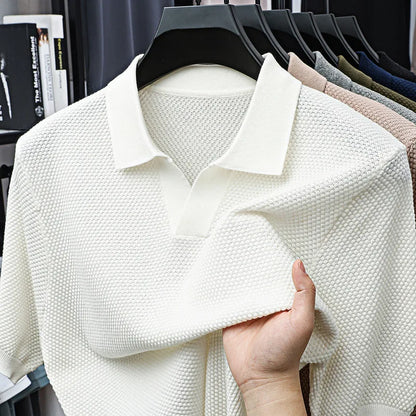 Men's Premium 100% Cotton Lapel Polo Shirt — Knitted, Short Sleeve, Casual & Versatile Summer Top