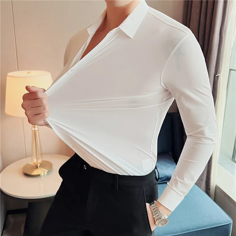 Men's Ultra Stretch Seamless Shirt | High Elastic | Business Casual | Solid Color | Short & Long Sleeve | 12 Colors