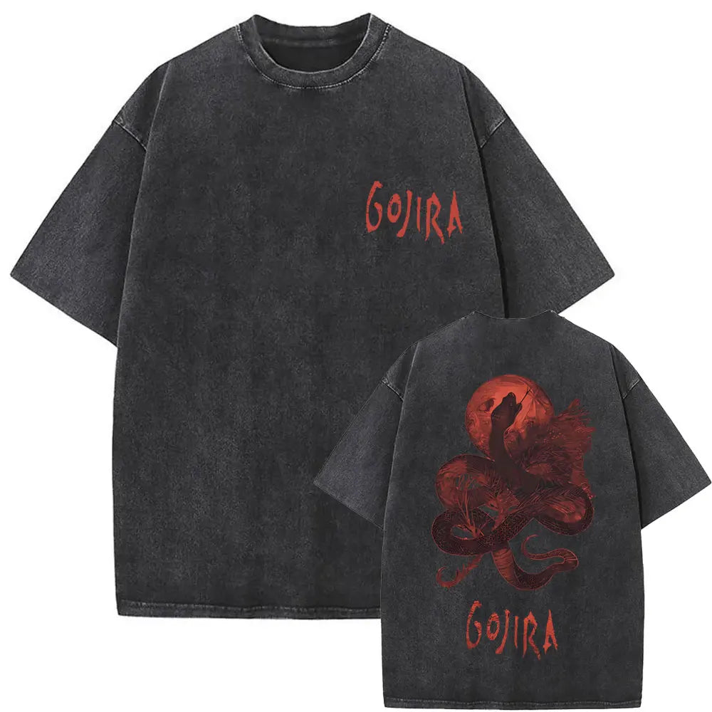 Unisex Washed Vintage Metal Band Graphic T-Shirt | Gojira "From Mars to Sirius" | Gothic Oversized Fit | Pure Cotton | Hip Hop Style | S-XXL