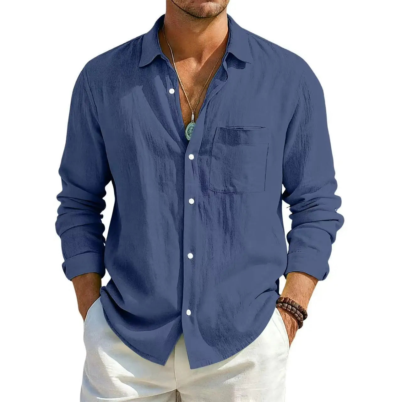 Men's Linen Cotton Casual Shirt | Turn-Down Collar | Long Sleeve | Old Money Style | 10 Colors