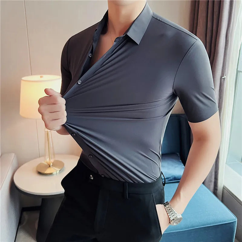 Men's Ultra Stretch Seamless Shirt | High Elastic | Business Casual | Solid Color | Short & Long Sleeve | 12 Colors
