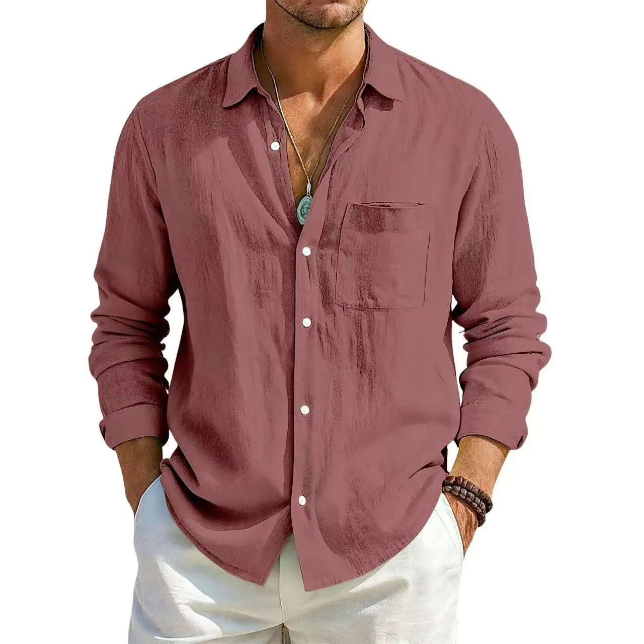 Men's Linen Cotton Casual Shirt | Turn-Down Collar | Long Sleeve | Old Money Style | 10 Colors