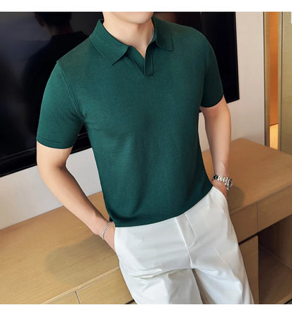Men's Premium Ice Silk Polo Shirt — Slim Fit, High Elasticity, Summer 2026