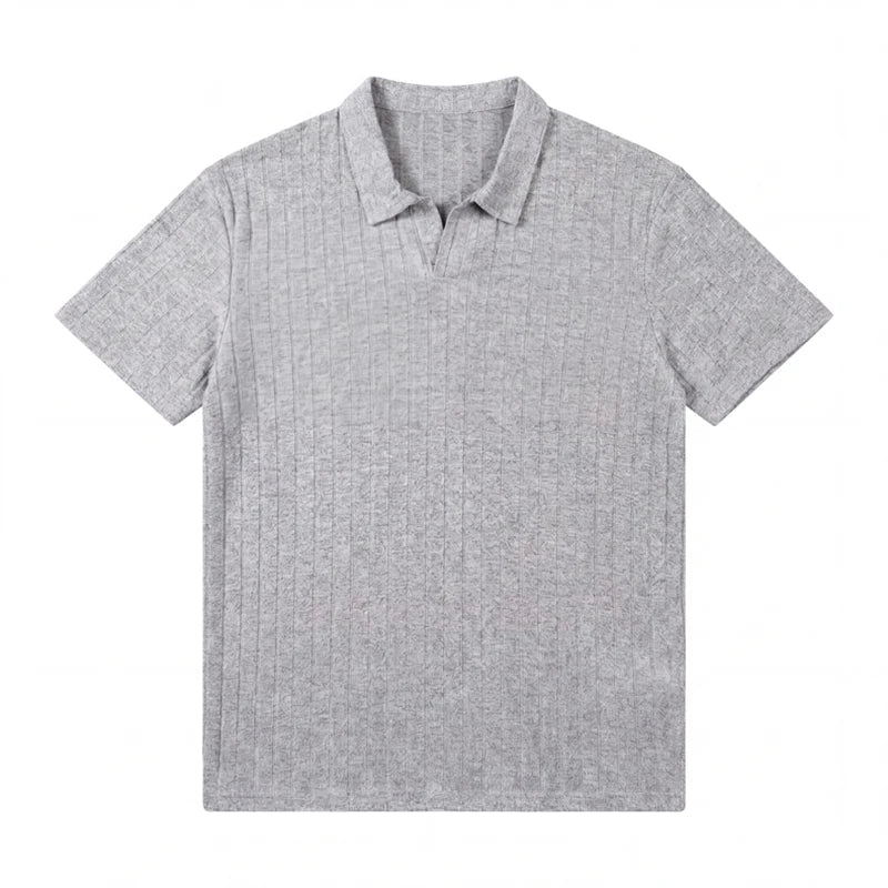 Men's Premium Ribbed Knit Polo Shirt — Soft Elastic, Breathable, Business & Casual