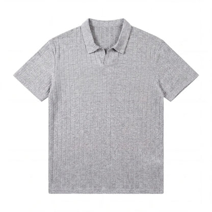 Men's Premium Ribbed Knit Polo Shirt — Soft Elastic, Breathable, Business & Casual