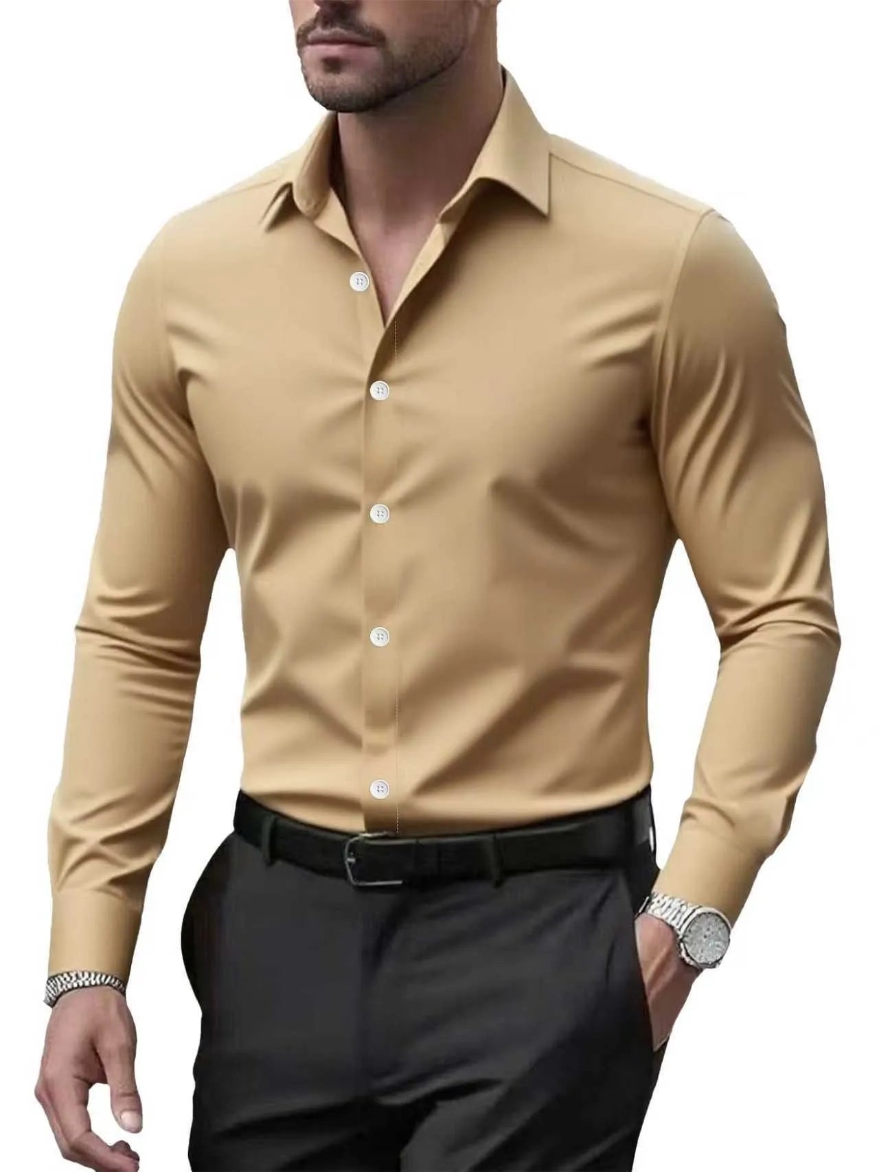 Men's Wrinkle-Free Long Sleeve Dress Shirt | Slim Fit | Business Casual | Turn-Down Collar | 11 Colors | S-5XL