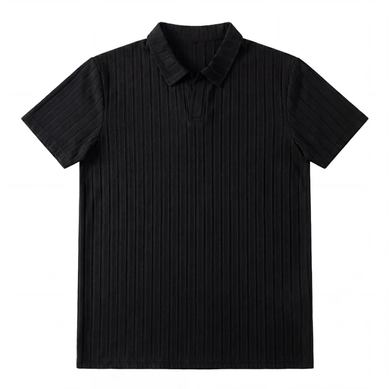 Men's Premium Ribbed Knit Polo Shirt — Soft Elastic, Breathable, Business & Casual
