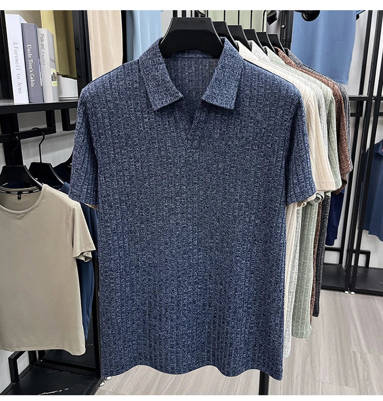 Men's Premium Knitted Polo Shirt — Skin-Friendly, Breathable, Casual Lapel Summer Top