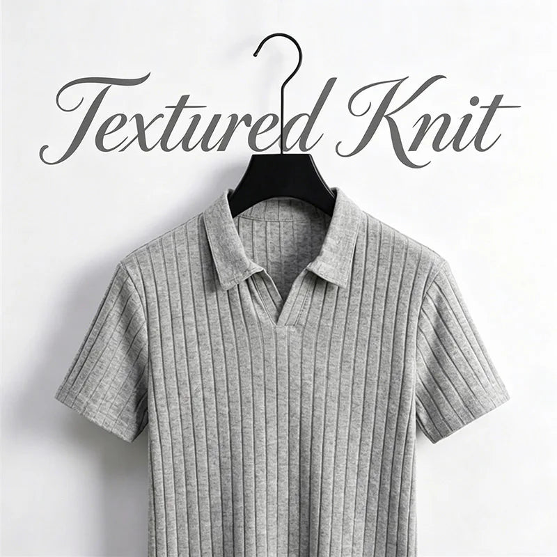 Men's Premium Ribbed Knit Polo Shirt — Soft Elastic, Breathable, Business & Casual
