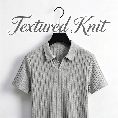 Men's Premium Ribbed Knit Polo Shirt — Soft Elastic, Breathable, Business & Casual