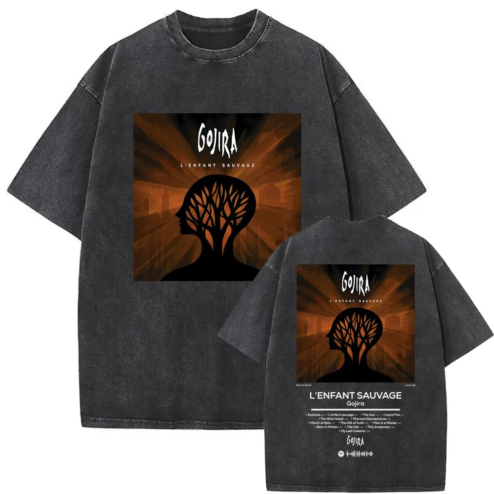 Unisex Washed Vintage Metal Band Graphic T-Shirt | Gojira "From Mars to Sirius" | Gothic Oversized Fit | Pure Cotton | Hip Hop Style | S-XXL