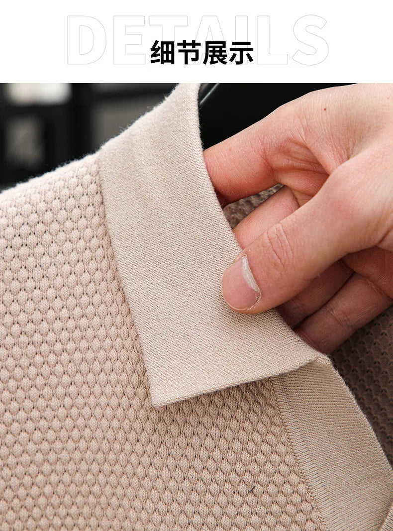 Men's Premium 100% Cotton Lapel Polo Shirt — Knitted, Short Sleeve, Casual & Versatile Summer Top